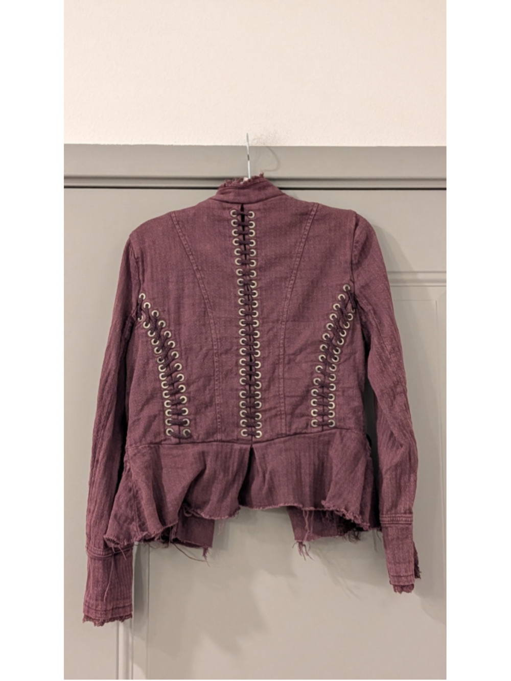 Women's Free People Distressed Lace-Trim Jacket, Size Small /P -Purple/Brown - Picture 5 of 10